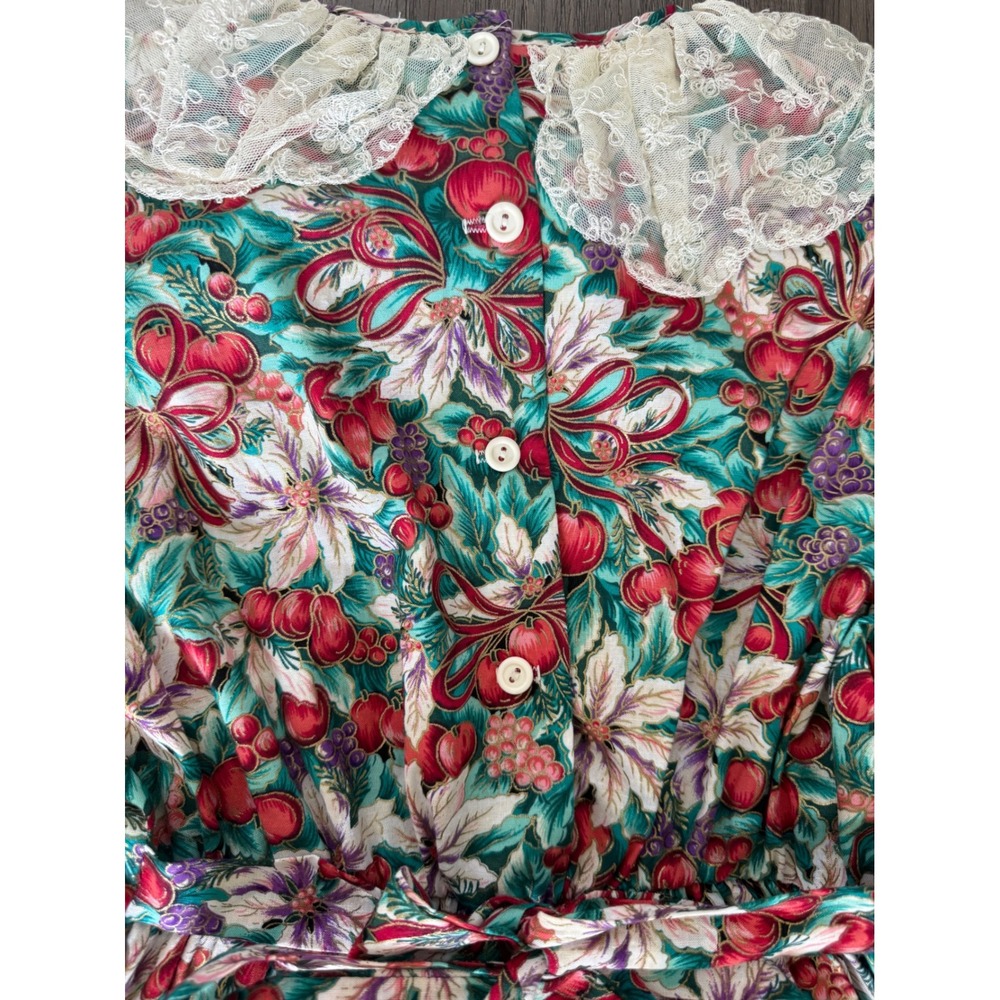 Vintage Carrousel Girls Size 10 Christmas Dress Made USA Lace Collar Cottagecore - Picture 10 of 16